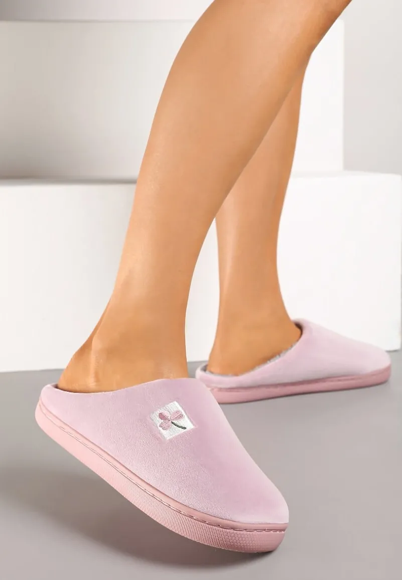 Różowe Kapcie Vices z Weluru na Płaskiej Podeszwie Cellia