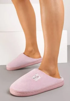 Różowe Kapcie Vices z Weluru na Płaskiej Podeszwie Cellia