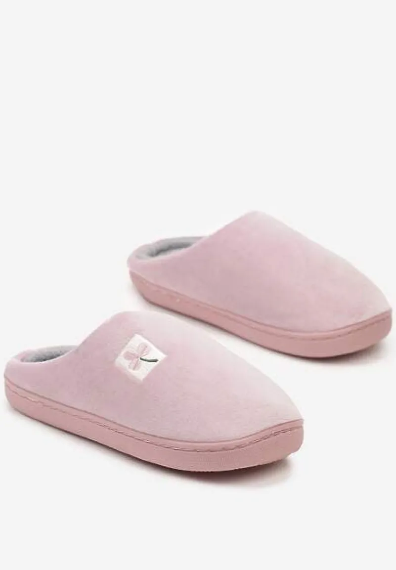 Różowe Kapcie Vices z Weluru na Płaskiej Podeszwie Cellia
