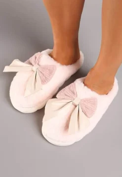 Różowe Kapcie z Dużą Kokardą i Futerkiem Naonelle