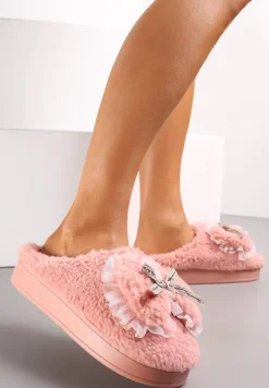 Różowe Kapcie z Futerka Ozdobione Kokardką Nuvimes