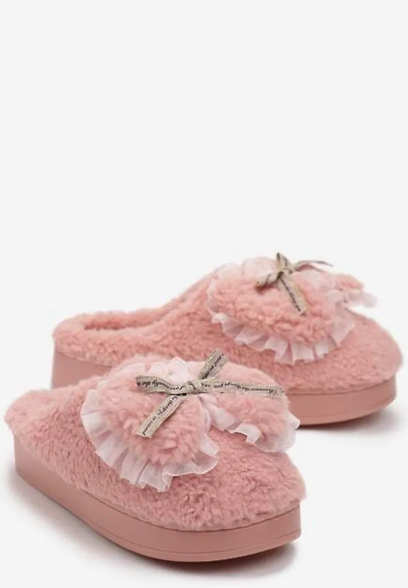 Różowe Kapcie z Futerka Ozdobione Kokardką Nuvimes