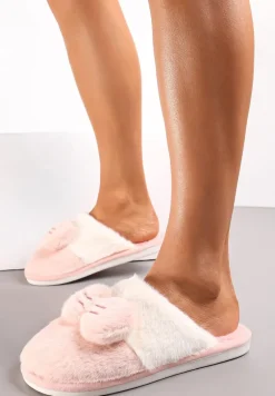 Różowe Kapcie z Futerka Ozdobione Wypukłą Kokardką Eduvixes