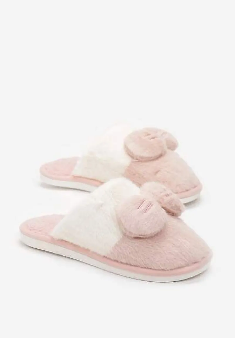 Różowe Kapcie z Futerka Ozdobione Wypukłą Kokardką Eduvixes