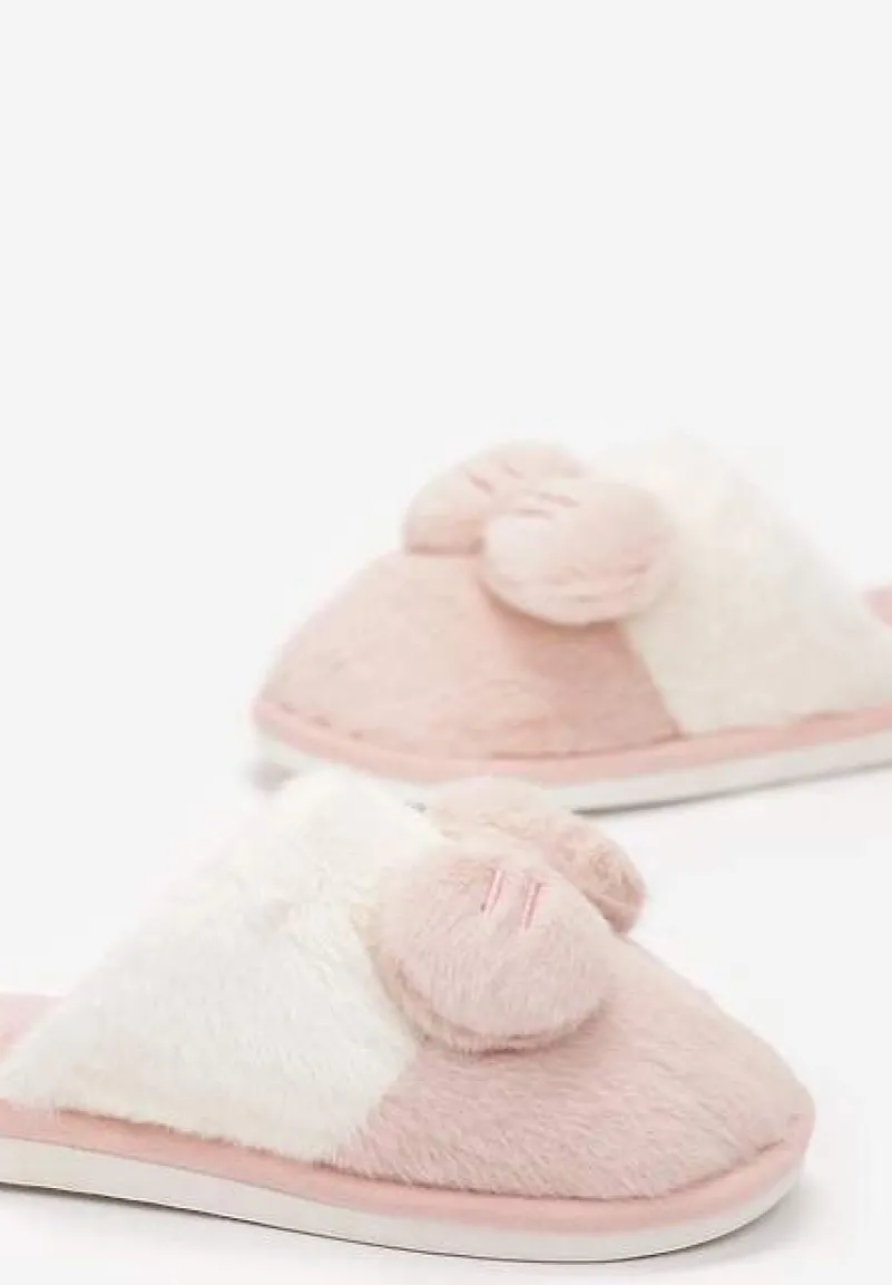 Różowe Kapcie z Futerka Ozdobione Wypukłą Kokardką Eduvixes
