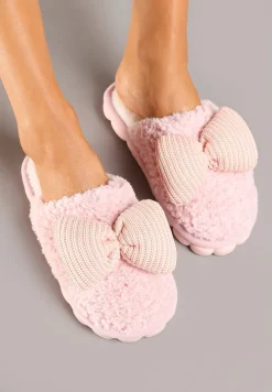 Różowe Kapcie z Futerka z Kokardką na Ozdobnej Podeszwie Vamissa