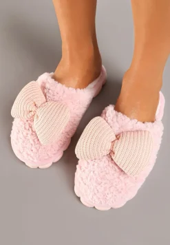 Różowe Kapcie z Futerka z Kokardką na Ozdobnej Podeszwie Vamissa