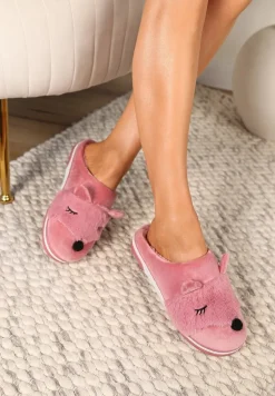 Różowe Kapcie z Futerkiem i Imitacją Uszu Bervenka