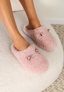 Różowe Kapcie z Futerkiem i Motywem Uszu Iratimi