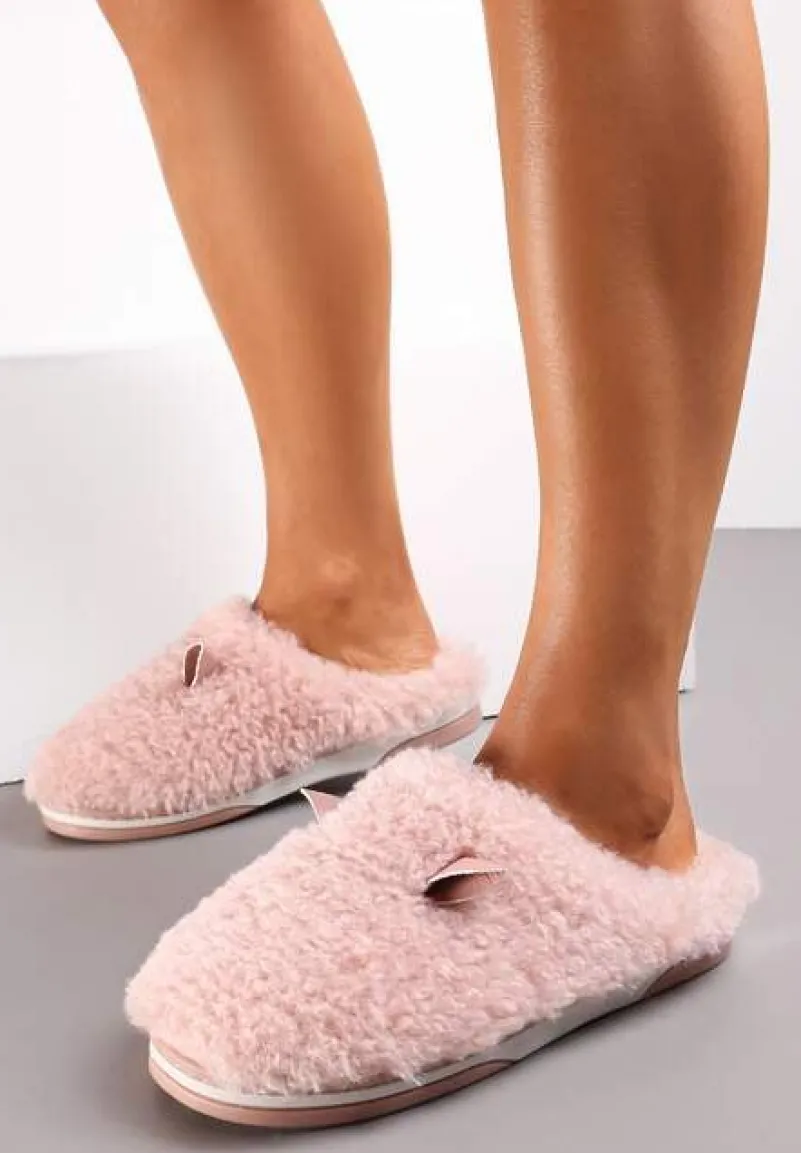 Różowe Kapcie z Futerkiem i Motywem Uszu Iratimi