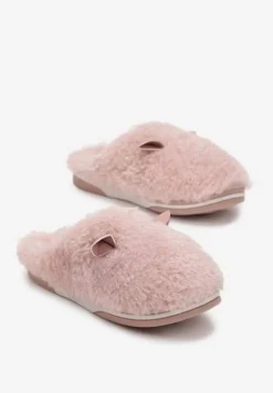 Różowe Kapcie z Futerkiem i Motywem Uszu Iratimi