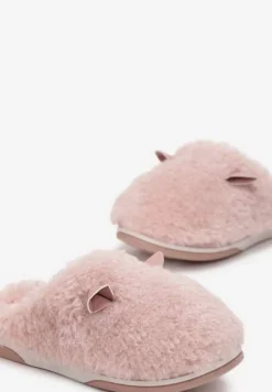 Różowe Kapcie z Futerkiem i Motywem Uszu Iratimi