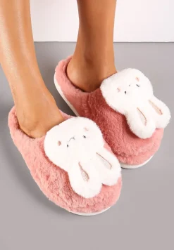 Różowe Kapcie z Futerkiem i Ozdobnym Królikiem Alembia