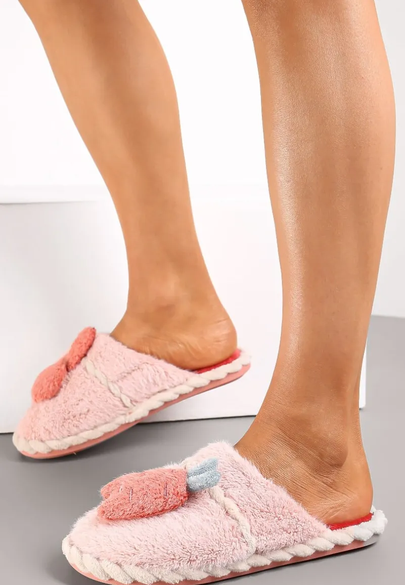Różowe Kapcie z Futerkiem i Ozdobą Zretol