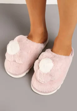 Różowe Kapcie z Futerkiem i Ozdobną Kwiatową Aplikacją Neallith
