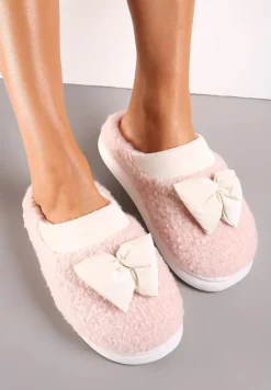 Różowe Kapcie z Futrzanego Kożuszka z Kokardką Hilusa