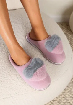 Różowe Kapcie z Pomponem w Kształcie Serduszka z Futerka Rafima