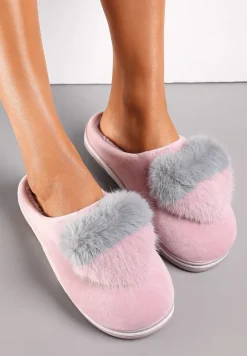 Różowe Kapcie z Pomponem w Kształcie Serduszka z Futerka Rafima
