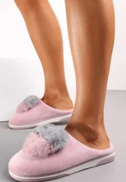 Różowe Kapcie z Pomponem w Kształcie Serduszka z Futerka Rafima