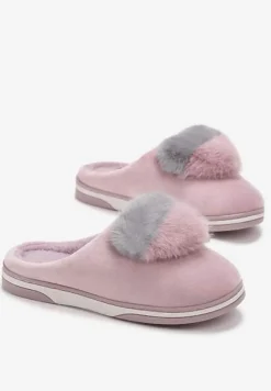 Różowe Kapcie z Pomponem w Kształcie Serduszka z Futerka Rafima