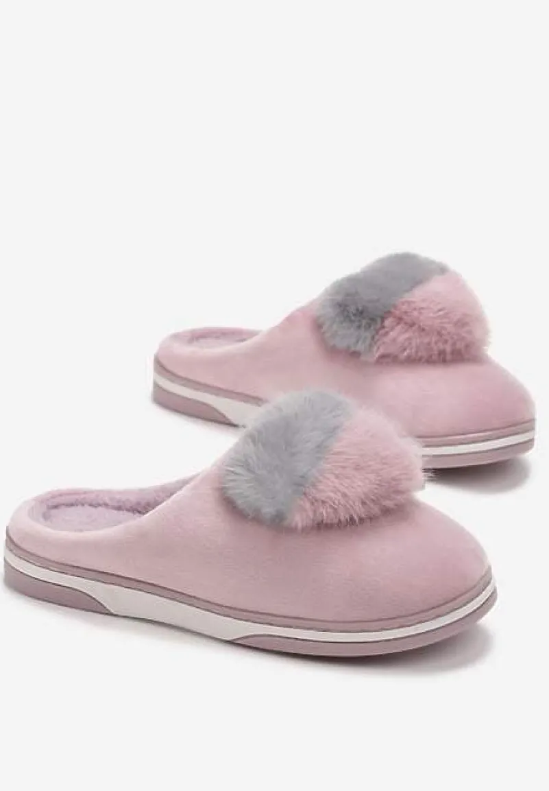 Różowe Kapcie z Pomponem w Kształcie Serduszka z Futerka Rafima