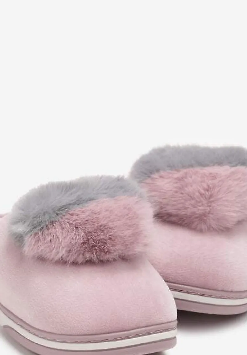 Różowe Kapcie z Pomponem w Kształcie Serduszka z Futerka Rafima