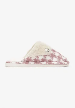Różowe Kapcie z Tkaniny Tweed z Wstawką z Miękkiego Futerka Zamihena