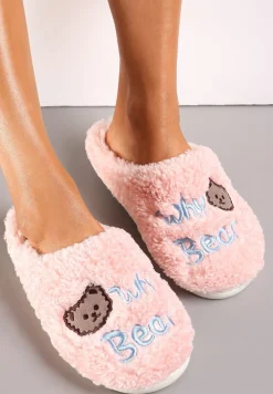 Różowe Kapcie z Uroczym Misiem z Miękkiego Futerka Frabina