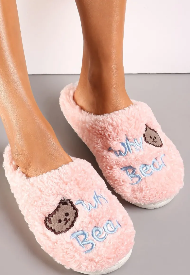 Różowe Kapcie z Uroczym Misiem z Miękkiego Futerka Frabina