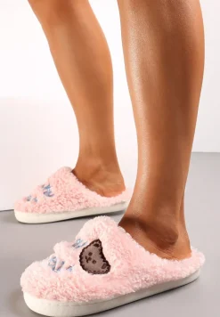 Różowe Kapcie z Uroczym Misiem z Miękkiego Futerka Frabina
