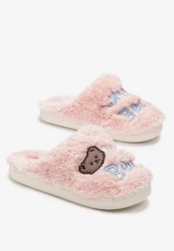 Różowe Kapcie z Uroczym Misiem z Miękkiego Futerka Frabina