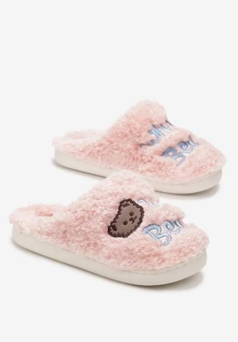 Różowe Kapcie z Uroczym Misiem z Miękkiego Futerka Frabina