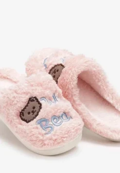 Różowe Kapcie z Uroczym Misiem z Miękkiego Futerka Frabina