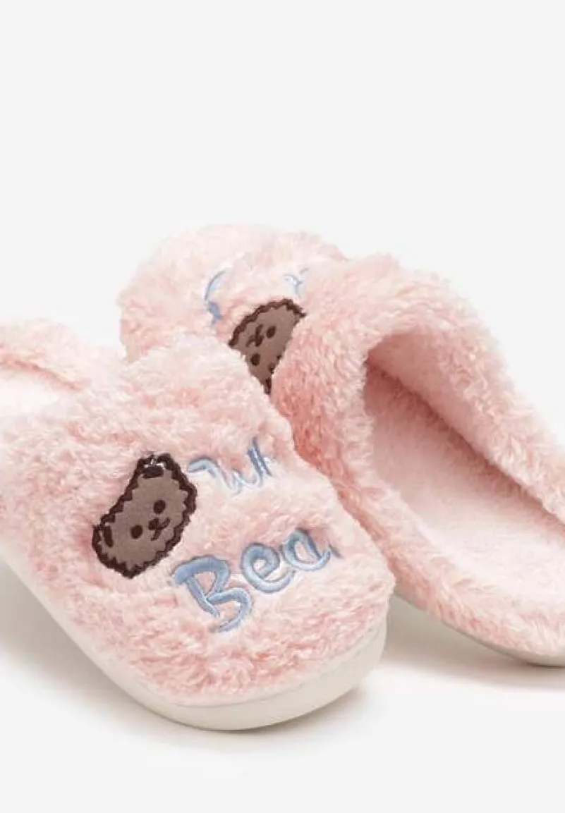Różowe Kapcie z Uroczym Misiem z Miękkiego Futerka Frabina