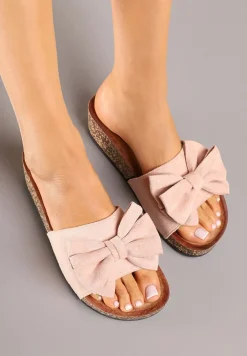 Różowe Klapki na Koturnie z Korka Ozdobione Kokardą Rinaia