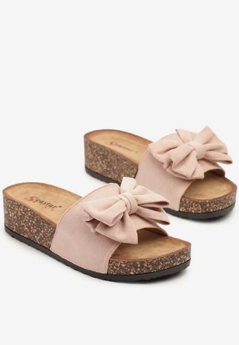 Różowe Klapki na Koturnie z Korka Ozdobione Kokardą Rinaia