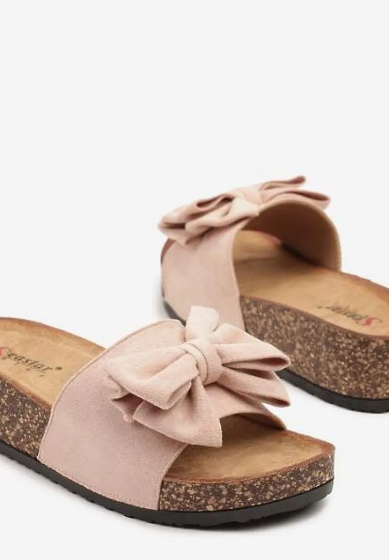 Różowe Klapki na Koturnie z Korka Ozdobione Kokardą Rinaia