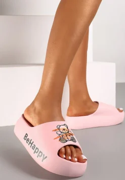 Różowe Klapki na Platformie z Pianki z Nadrukiem Misia Nelorea