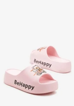 Różowe Klapki na Platformie z Pianki z Nadrukiem Misia Nelorea