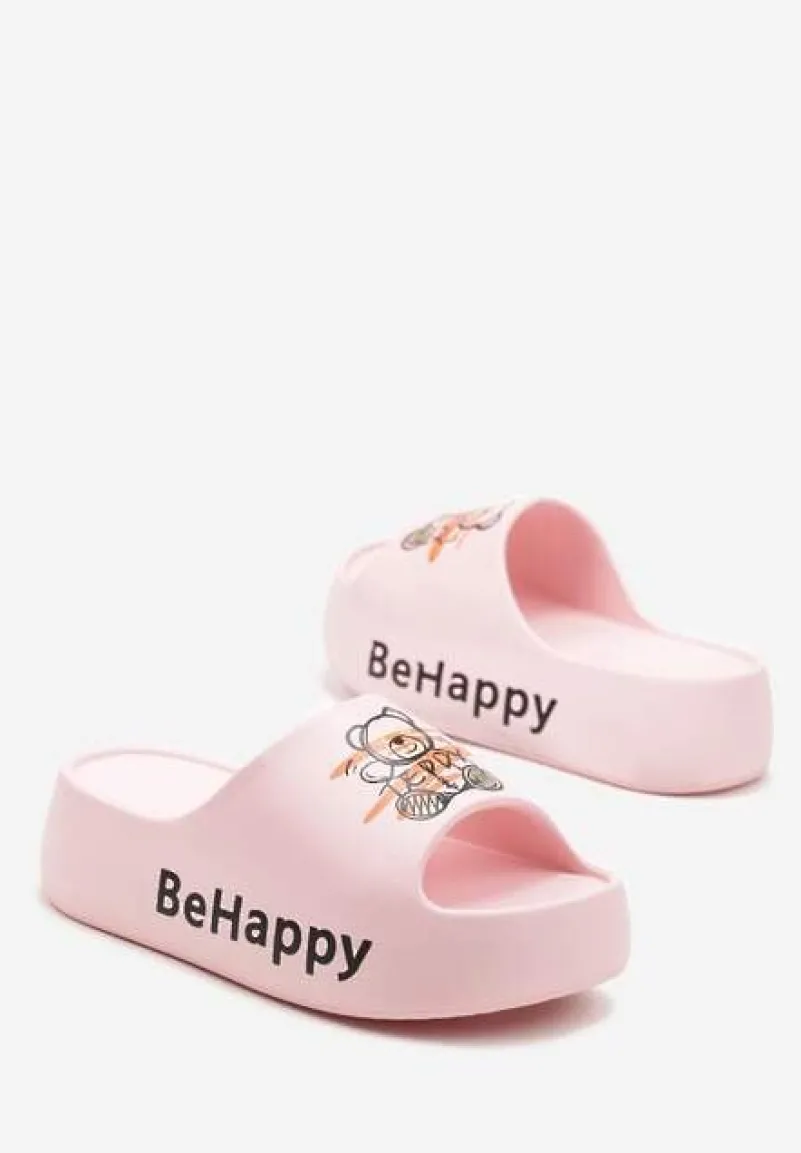 Różowe Klapki na Platformie z Pianki z Nadrukiem Misia Nelorea