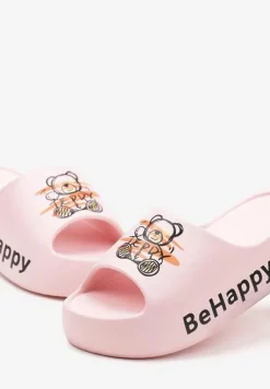 Różowe Klapki na Platformie z Pianki z Nadrukiem Misia Nelorea