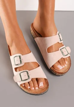 Różowe Klapki z Dwiema Sprzączkami na Korkowej Podeszwie Alathena