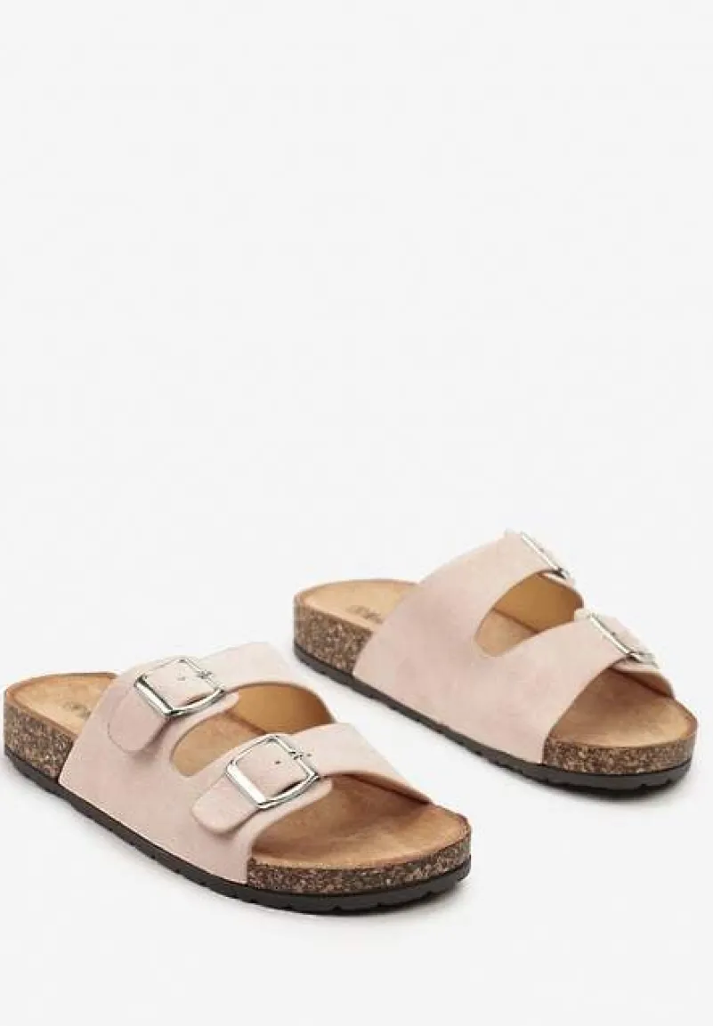 Różowe Klapki z Dwiema Sprzączkami na Korkowej Podeszwie Alathena