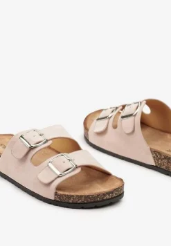 Różowe Klapki z Dwiema Sprzączkami na Korkowej Podeszwie Alathena