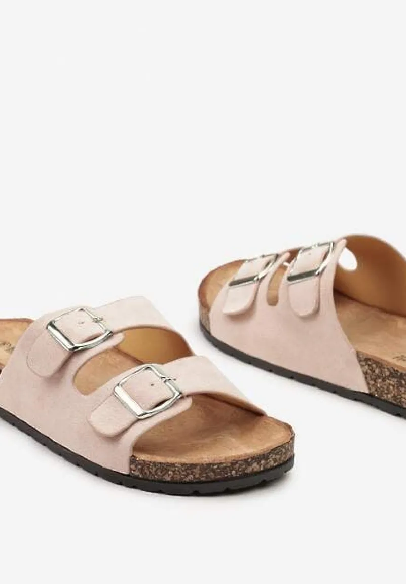 Różowe Klapki z Dwiema Sprzączkami na Korkowej Podeszwie Alathena