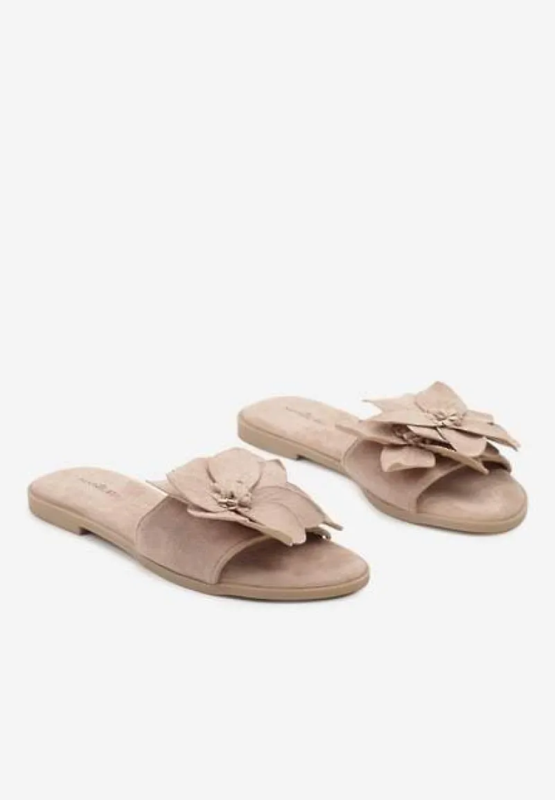 Różowe Klapki z Ekozamszu na Płaskiej Podeszwie z Ozdobnym Kwiatem Ellesara