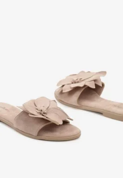 Różowe Klapki z Ekozamszu na Płaskiej Podeszwie z Ozdobnym Kwiatem Ellesara