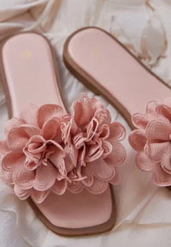 Różowe Klapki z Kwiatami 3D Fevionne