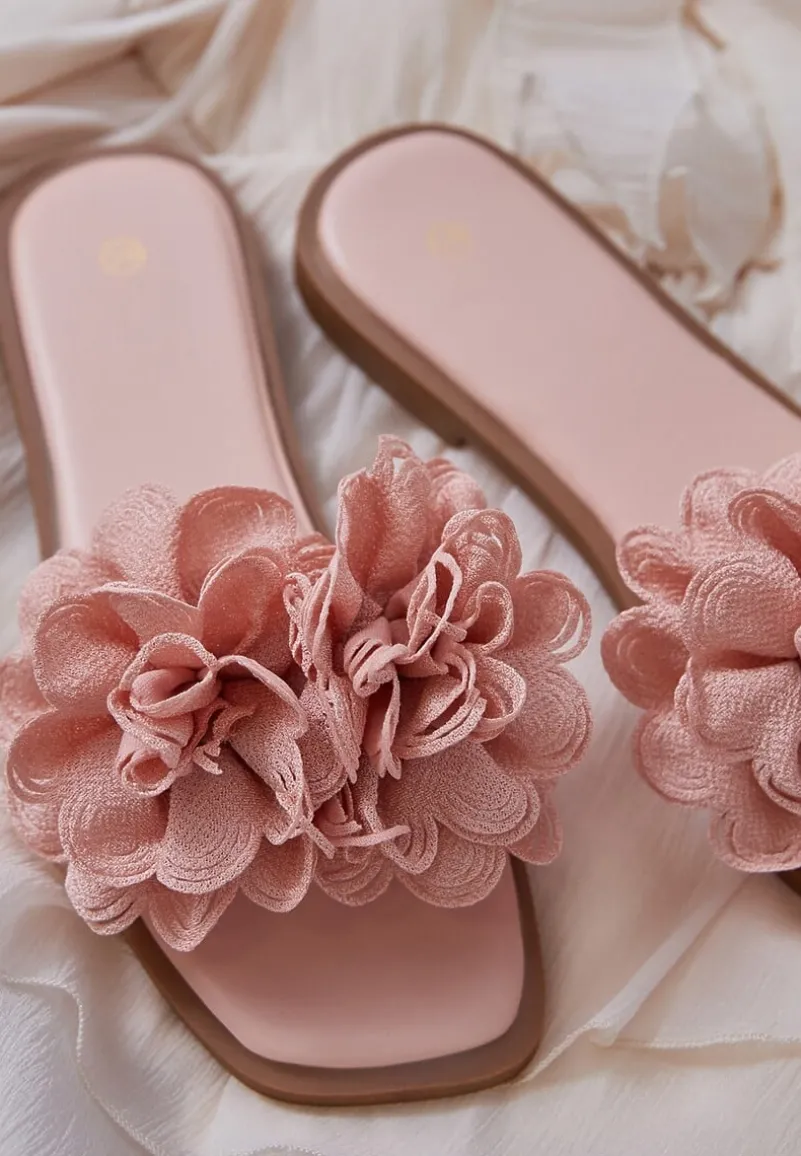 Różowe Klapki z Kwiatami 3D Fevionne