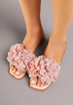 Różowe Klapki z Kwiatami 3D Fevionne